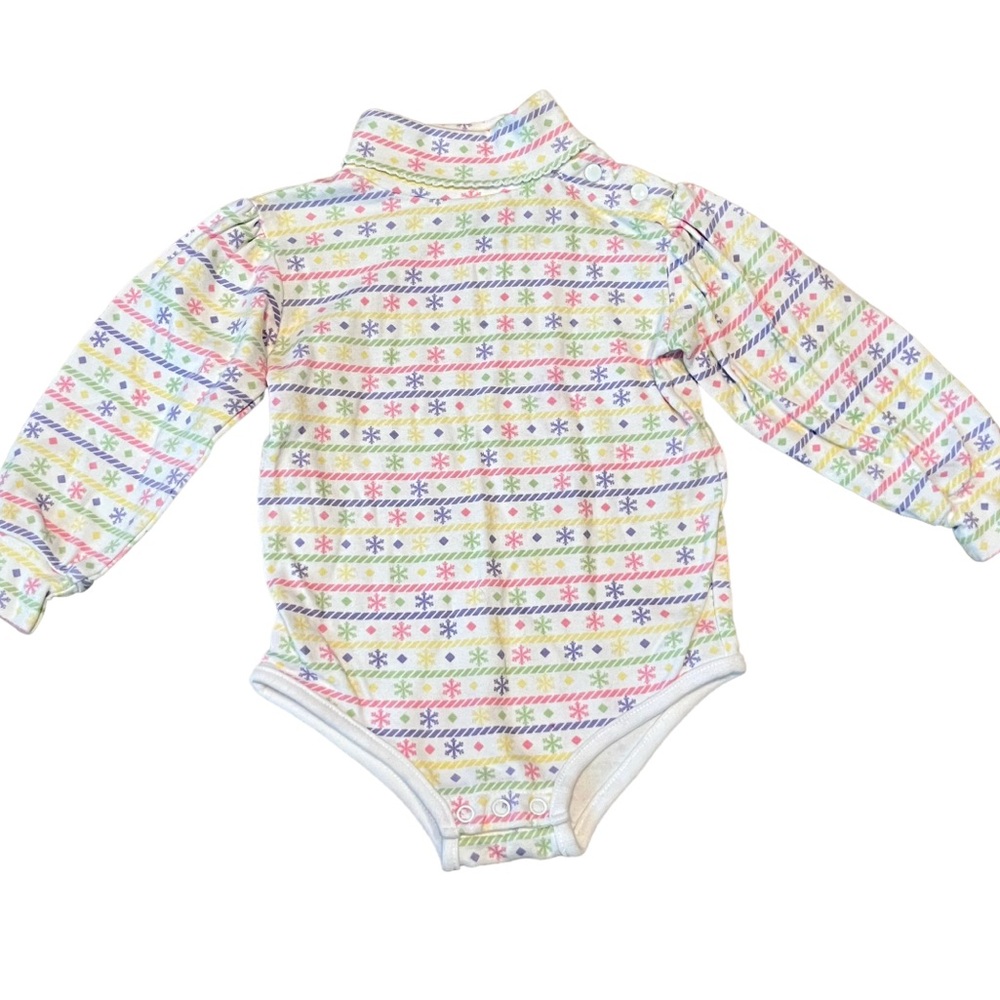 Vintage Peek-a-Babe Turtleneck Colorful Snowflake Patterned 18 month One Piece